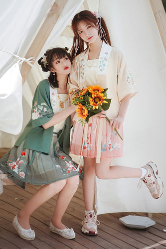 Summer Clothing Origional Women 's Hanfu Dress Daily Short Sleeve Hanfu Embroidered Female Chinese -style Element Skirt Women