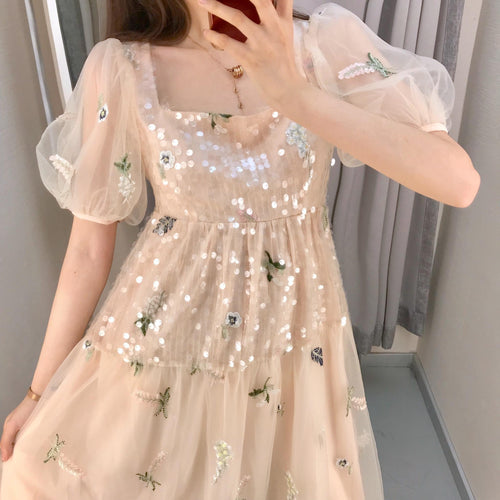 Summer Dress Female 2021 New French First Love Bellflower Skirt Gentle Wind Long Dress Skirt Ins Super Fairy Student