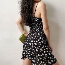 Load image into Gallery viewer, Summer Dress Retro Boho Women Tie Neck Floral Print Floral Mini Sexy Black Dress Elegant Spaghetti Straps Dresses Vestidos 2021