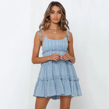 Load image into Gallery viewer, Summer Dress Sexy Spaghetti Floral Lace Up Mini Dresses For Women 2021 Fashion Loose Chiffon Print Ruffle Boho Beach Vestidos