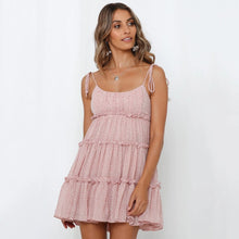 Load image into Gallery viewer, Summer Dress Sexy Spaghetti Floral Lace Up Mini Dresses For Women 2021 Fashion Loose Chiffon Print Ruffle Boho Beach Vestidos