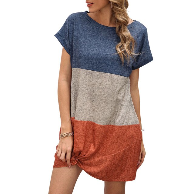 Summer Dress Women платье 2021 Splicing Mini Dress Twist-Hem  A-Line Dress Gown Casual Loose Vestidos de mujer Women's Dress