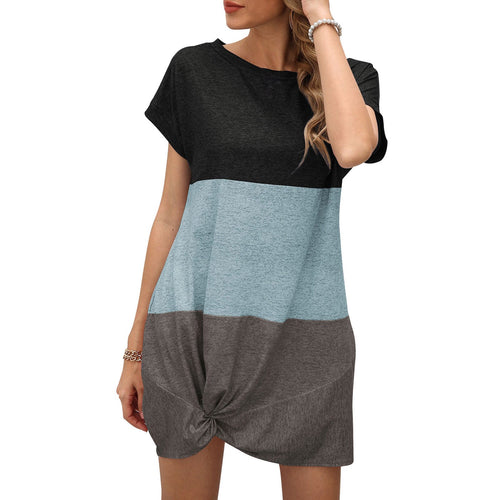 Summer Dress Women платье 2021 Splicing Mini Dress Twist-Hem  A-Line Dress Gown Casual Loose Vestidos de mujer Women's Dress