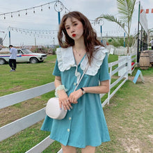 Load image into Gallery viewer, Summer Dress Women Sweet Niche Peter Pan Collar French Elegant Short Sleeve Lace-Up Fairy One Piece Dress Korean 2021 Chic