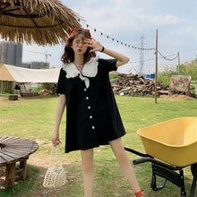 Load image into Gallery viewer, Summer Dress Women Sweet Niche Peter Pan Collar French Elegant Short Sleeve Lace-Up Fairy One Piece Dress Korean 2021 Chic
