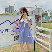 Load image into Gallery viewer, Summer Dress Women Sweet Niche Peter Pan Collar French Elegant Short Sleeve Lace-Up Fairy One Piece Dress Korean 2021 Chic