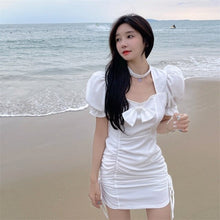 Load image into Gallery viewer, Summer Elegant Fairy Dress Women Designer Sweet Puff Sleeve Kawaii Dress Female Chiffon Casual Holiday Party Mini Dress 2021 New