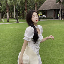Load image into Gallery viewer, Summer Elegant Fairy Dress Women Designer Sweet Puff Sleeve Kawaii Dress Female Chiffon Casual Holiday Party Mini Dress 2021 New