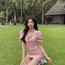 Load image into Gallery viewer, Summer Elegant Fairy Dress Women Designer Sweet Puff Sleeve Kawaii Dress Female Chiffon Casual Holiday Party Mini Dress 2021 New