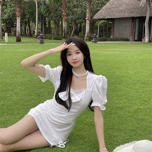 Load image into Gallery viewer, Summer Elegant Fairy Dress Women Designer Sweet Puff Sleeve Kawaii Dress Female Chiffon Casual Holiday Party Mini Dress 2021 New