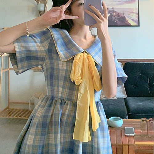 Summer Elegant Plaid Dress Women Vintage Korean Kawaii Designer Sweet Dresses Female Casual Club Outfits Beach Party Dress 2021