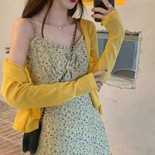 Load image into Gallery viewer, Summer Elegant Print Floral Dress Women French Korean Bow Slim Strap Dress Female Casual Holiday Party Beach Midi Dress 2021 New
