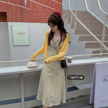 Load image into Gallery viewer, Summer Elegant Print Floral Dress Women French Korean Bow Slim Strap Dress Female Casual Holiday Party Beach Midi Dress 2021 New