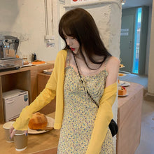 Load image into Gallery viewer, Summer Elegant Print Floral Dress Women French Korean Bow Slim Strap Dress Female Casual Holiday Party Beach Midi Dress 2021 New