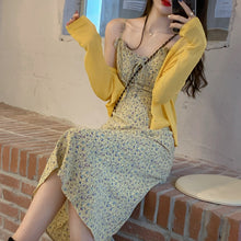 Load image into Gallery viewer, Summer Elegant Print Floral Dress Women French Korean Bow Slim Strap Dress Female Casual Holiday Party Beach Midi Dress 2021 New