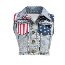 Load image into Gallery viewer, Summer Fashion American Flag Denim Waistcoat Tassel Shorts Two Pieces Set Slim Vest Tops Suits Set For Women