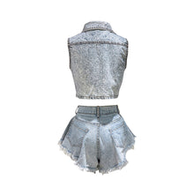 Load image into Gallery viewer, Summer Fashion American Flag Denim Waistcoat Tassel Shorts Two Pieces Set Slim Vest Tops Suits Set For Women