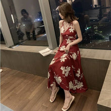 Load image into Gallery viewer, Summer Fashion Women Sling Dresses Casual Backless Dress Ladies Floral Printed Halter Seaside Vacation Beach Party Dress