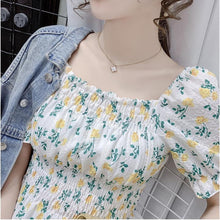 Load image into Gallery viewer, Summer Floral Blouse Tops Korean Designer Slim Chic Chiffon Kawaii Blouse Shirt 2021 Casual Off Shoulder Sexy Flare Sleeve Tops