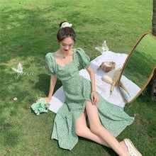 Load image into Gallery viewer, Summer Floral Bohemia Dress Women French Style Chiffon Split Fairy Dress Female Sexy Elegant Beach Boho Korean Dress 2021 New
