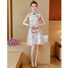 Load image into Gallery viewer, Summer Floral Print Stand Collar Improved Cheongsam Women Sleeveless Retro Buckle Loose Chinese Style Mini Dress Female Clothes