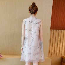 Load image into Gallery viewer, Summer Floral Print Stand Collar Improved Cheongsam Women Sleeveless Retro Buckle Loose Chinese Style Mini Dress Female Clothes