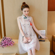 Load image into Gallery viewer, Summer Floral Print Stand Collar Improved Cheongsam Women Sleeveless Retro Buckle Loose Chinese Style Mini Dress Female Clothes