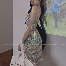 Load image into Gallery viewer, Summer Floral Print Strap Dress Women Elegant Backless Designer Cute Dress Female Kawaii Casual Beach Sexy Party Mini Dress 2021