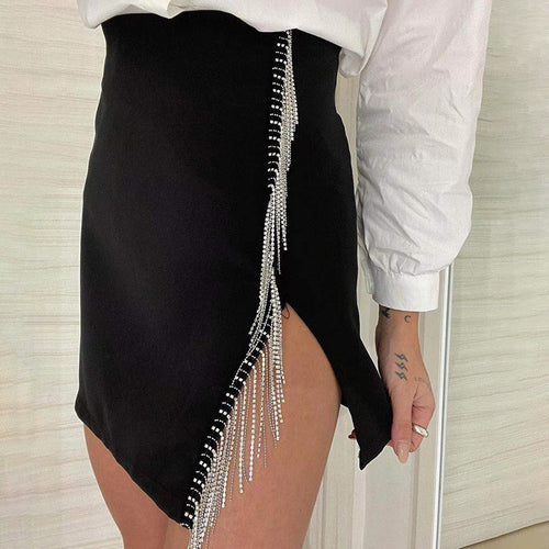 Summer For 2022 Fashion Black Elegant High Waist Mini Skirt Sexy Casual Satin Women's Skirts New Tassel Prom Clubwear Birthday