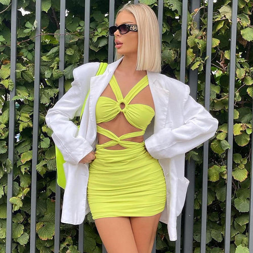 Summer For 2022 Strap Women's Clothes Print Halter Cutout Elegant Casual Basics Evening Party Sexy Prom Corset Mini Dress