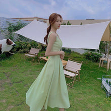 Load image into Gallery viewer, Summer Green Srtap Blouse Long Skirt Two Piece Set for Women Elegant Holiday Casual Suit Mini Kawaii Blouse A-Line Sweet Skirt