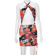 Load image into Gallery viewer, Summer Halter Sexy Bodycon Floral Dress Women Backless Hollow Club Party Mini Dresses Bandage Beach Wear 2021 Vestidos Outfits