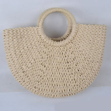 Load image into Gallery viewer, Summer Handmade Bags for Women Beach Weaving Ladies Straw Bag Wrapped Beach Bag Moon shaped Top Handle Handbags Totes
