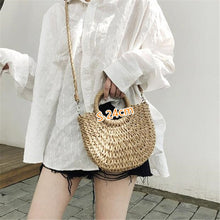 Load image into Gallery viewer, Summer Handmade Bags for Women Beach Weaving Ladies Straw Bag Wrapped Beach Bag Moon shaped Top Handle Handbags Totes