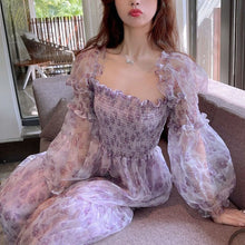 Load image into Gallery viewer, Summer Kawaii Floral Dress Women Elegant Patchwork Print  Sweet Dress Female Puff Sleeve French Party Midi Korean Dress 2021 New