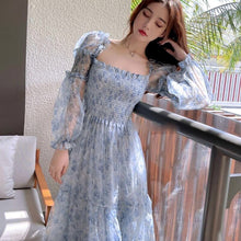 Load image into Gallery viewer, Summer Kawaii Floral Dress Women Elegant Patchwork Print  Sweet Dress Female Puff Sleeve French Party Midi Korean Dress 2021 New