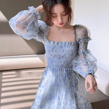 Load image into Gallery viewer, Summer Kawaii Floral Dress Women Elegant Patchwork Print  Sweet Dress Female Puff Sleeve French Party Midi Korean Dress 2021 New