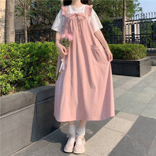 Load image into Gallery viewer, Summer Kawaii Suspender Midi Dress Women Pink Ruffle Pretty Japanese Sweet Dress Bow Lace-up Outdoor College Style Sundress 2021