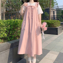 Load image into Gallery viewer, Summer Kawaii Suspender Midi Dress Women Pink Ruffle Pretty Japanese Sweet Dress Bow Lace-up Outdoor College Style Sundress 2021