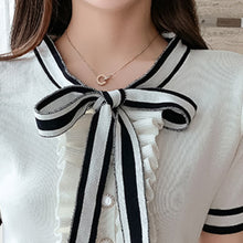 Load image into Gallery viewer, Summer Knitted Robe Bow Tie Stripe Buttons Vintage Party Mini Dresses Women OL Black White Elegant Chic Vestidos De Mujer Casual
