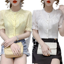 Load image into Gallery viewer, Summer Korean Chiffon Women Shirts Women Short Sleeve Shirts Office Lady Shirt Tops Plus Size Woman White Shirt  Woman Blouses