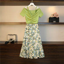Load image into Gallery viewer, Summer Korean Fashion Sexy strapless T-shirt Skirt Set Women Graceful Print Dress Streetwear Casual Sweet Clothing Wholesale big