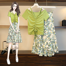 Load image into Gallery viewer, Summer Korean Fashion Sexy strapless T-shirt Skirt Set Women Graceful Print Dress Streetwear Casual Sweet Clothing Wholesale big