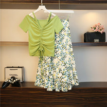 Load image into Gallery viewer, Summer Korean Fashion Sexy strapless T-shirt Skirt Set Women Graceful Print Dress Streetwear Casual Sweet Clothing Wholesale big