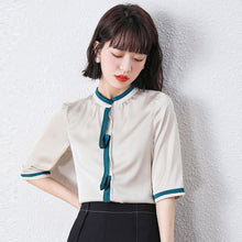 Load image into Gallery viewer, Summer Korean Fashion Silk Woman Shirts Satin Office Lady Short Sleeve Buttoned Shirt Plus Size Ladies Tops Blouse