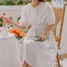 Load image into Gallery viewer, Summer Korean Fashion Sundress Long Dress Elegant A Line Slim Waist Loose Clothes Dresses Women Sweet Peter Pan Collar Vestidos