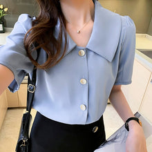Load image into Gallery viewer, Summer Korean Women Shirts Woman Short Sleeve Blouse Women Chiffon Shirt Blouses Office Lady Pink Shirt Tops Plus Size XXL