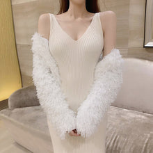 Load image into Gallery viewer, Summer Korean Women Solid Knitted A-Line Mid-Calf Dress Casual Sleeveless Tank V-Neck Elegant Ladies Slim Dresses Vestidos