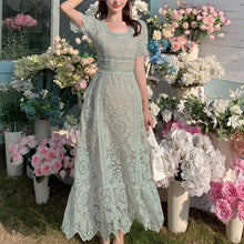 Load image into Gallery viewer, Summer Lace Dress Women High Quality Hollow Out Short Sleeve Elegant Ruffles Floral Party Beach Ladies Dresses Vestido De Mujer
