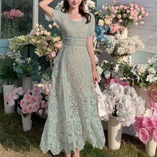 Load image into Gallery viewer, Summer Lace Dress Women High Quality Hollow Out Short Sleeve Elegant Ruffles Floral Party Beach Ladies Dresses Vestido De Mujer